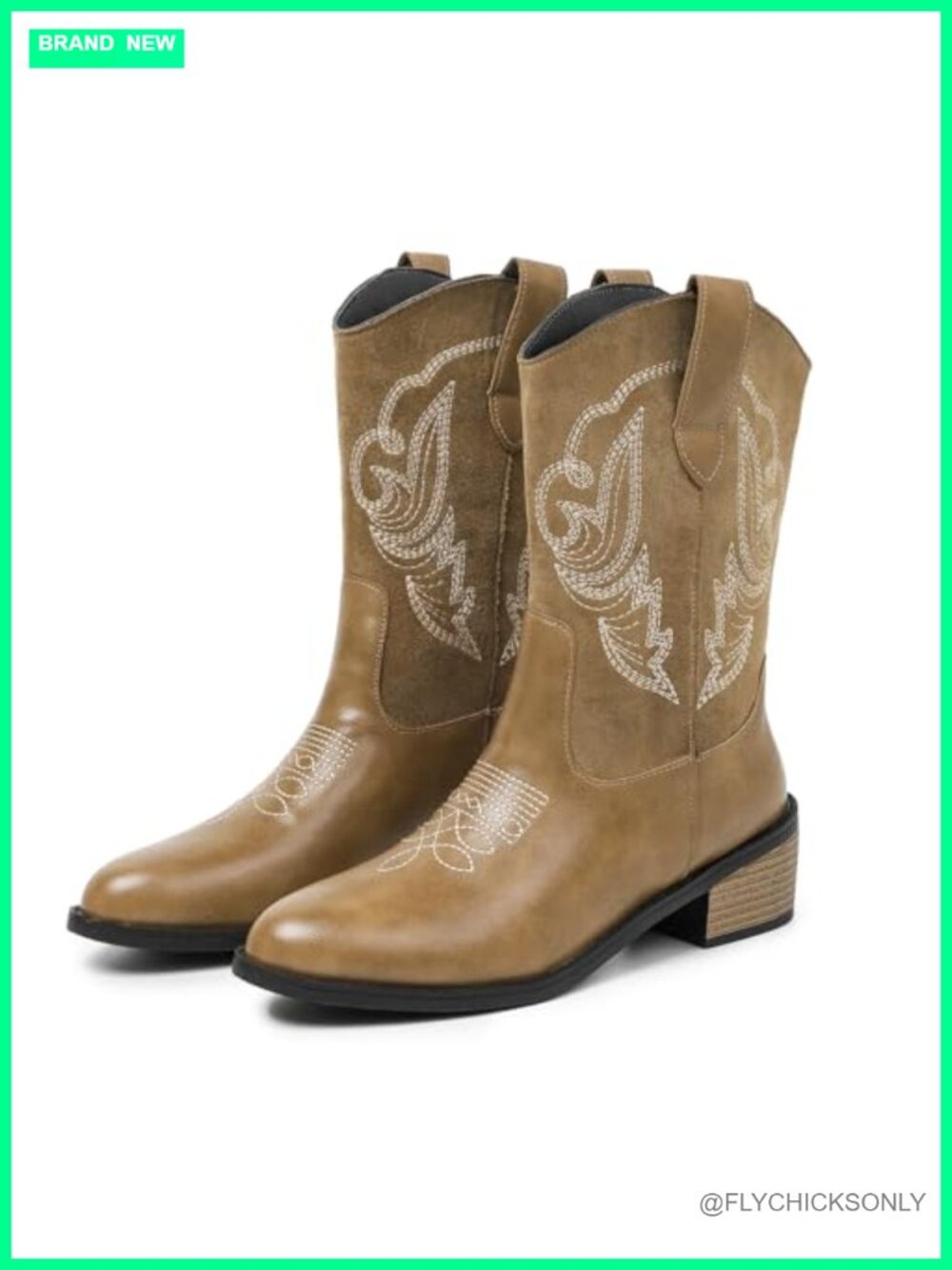 Embroidered Mid Calf Western Cowboy Boots Chunky Heel Snip Toe Womens Cowgirl